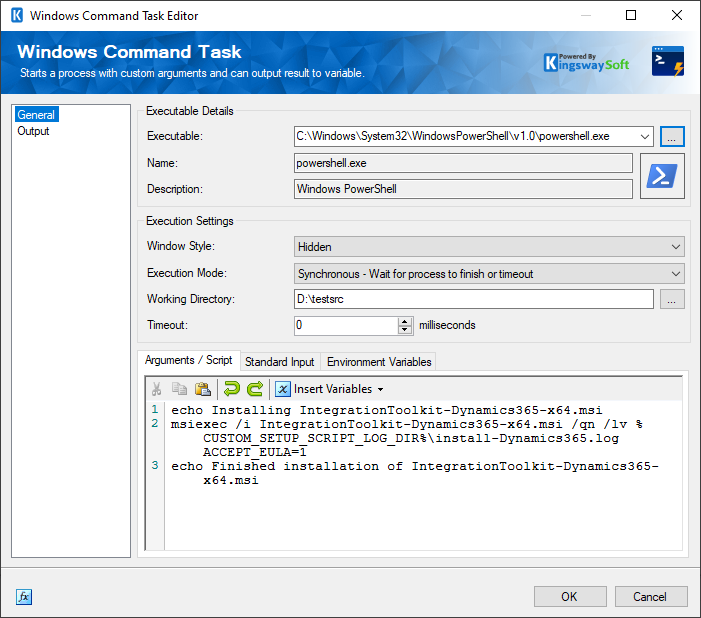 SSIS Windows Command Task